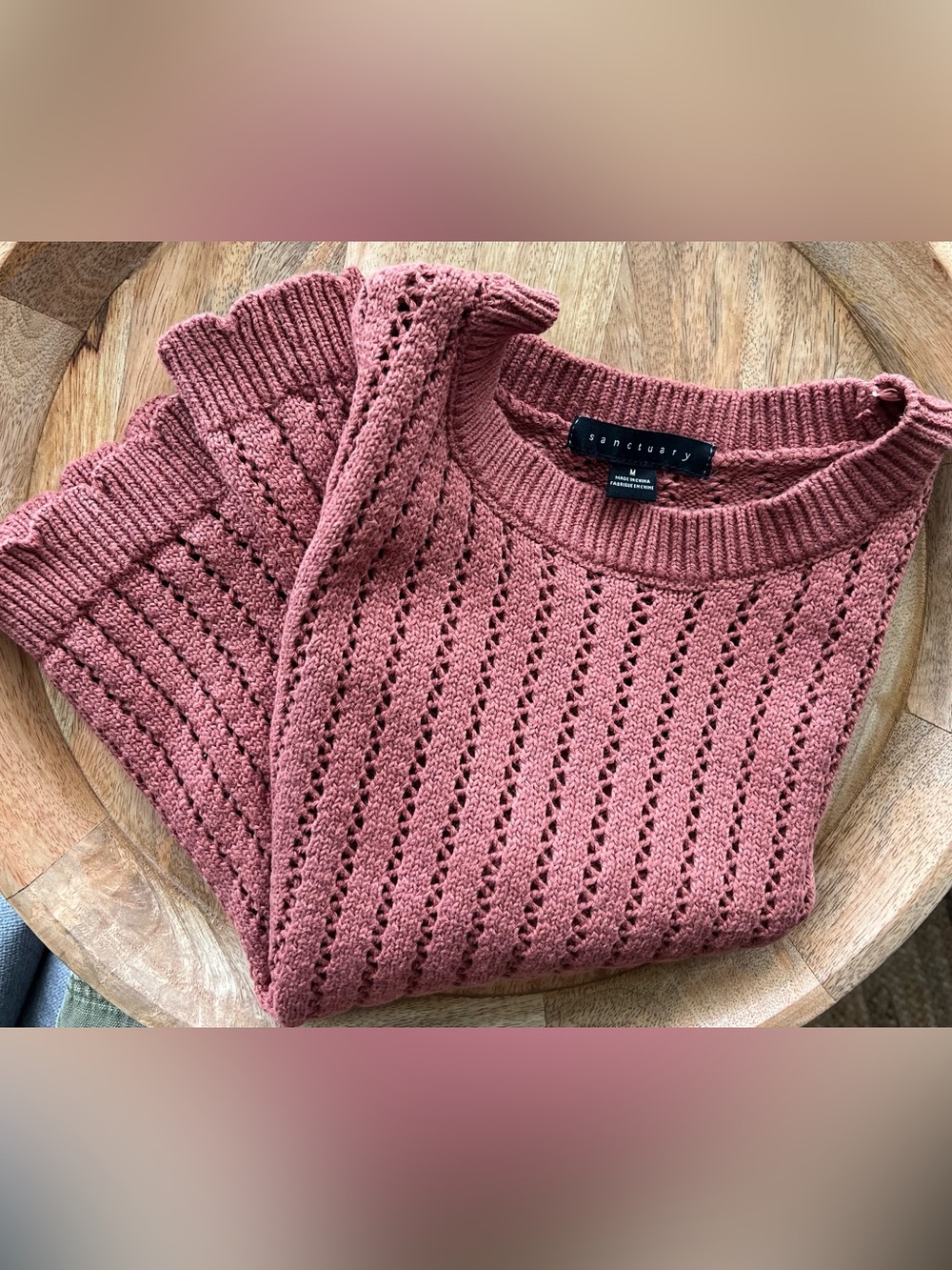 Sanctuary 100% Cotton Sleeveless Sweater Rust/Rose Scalloped Hem Women’s SZ M - Picture 11 of 12